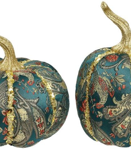 Floral Green Pumpkin, Set of 2 - 8 x 5 Inches