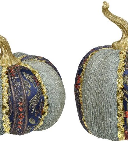 Floral Glitter Pumpkin, Set of 2 - 8 x 5 Inches