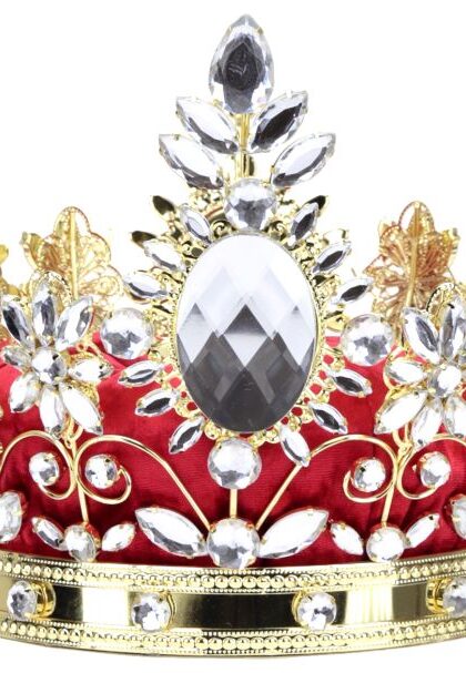 Jeweled Queen Crown, Red/Silver- 7.5 Inches