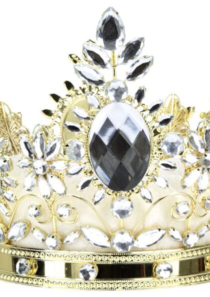 Jeweled Queen Crown, White- 7.5 Inches