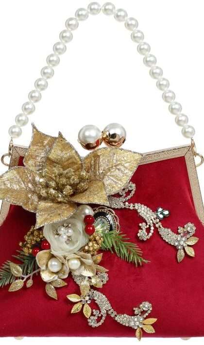 Bag with Pearl Chain Ornament -9 x 8.5 Inches