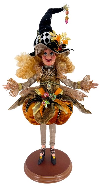 Pumpkin Pie Witch On Base, Small - 14 Inches Free Shipping