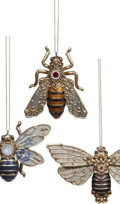 Jewel Bee Ornament, Assortment of 3 - 3 Inches, Set of 6
