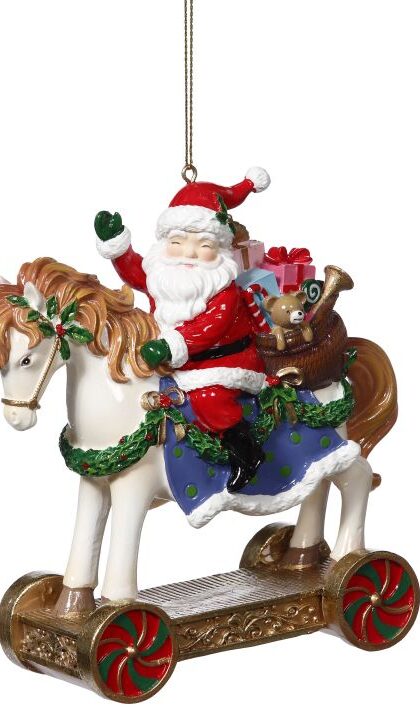 Rocking Horse Santa Ornament - 5 inches, Set of 12