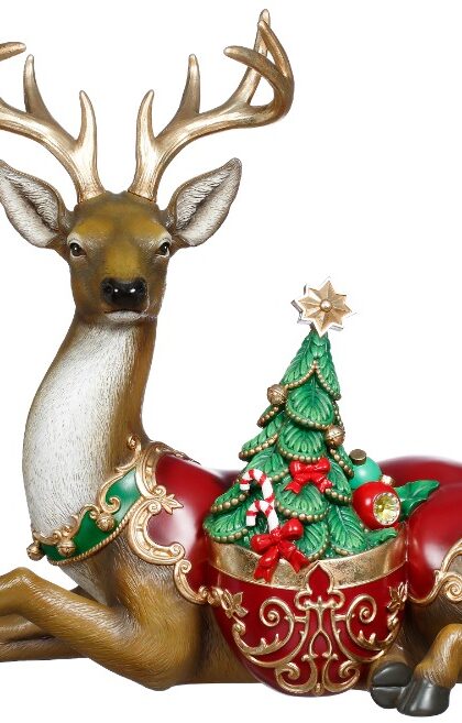 Deer with Holiday Tree - 31.5 x 26 Inches