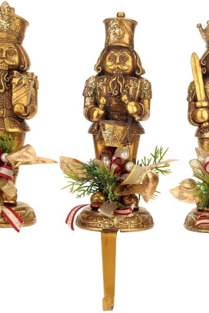 Christmas trimmed  Nutcracker Stockingholder,  - 12 Inches, Set of 3