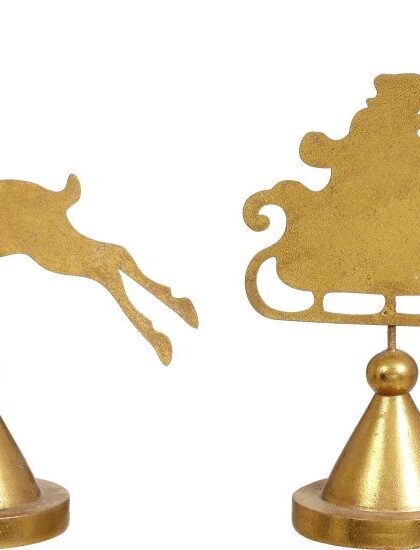 Santa and Deer Finial - 9 Inches, Set of 2