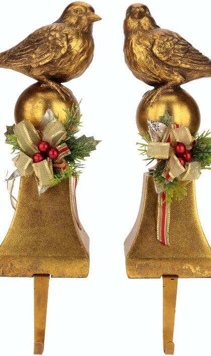 Christmas Trimmed Bird Stocking Holder, - 16 Inches, Set of 2