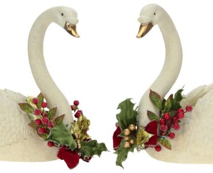 Trimmed Holiday Swan, Set of 2 -16 x 14 Inches
