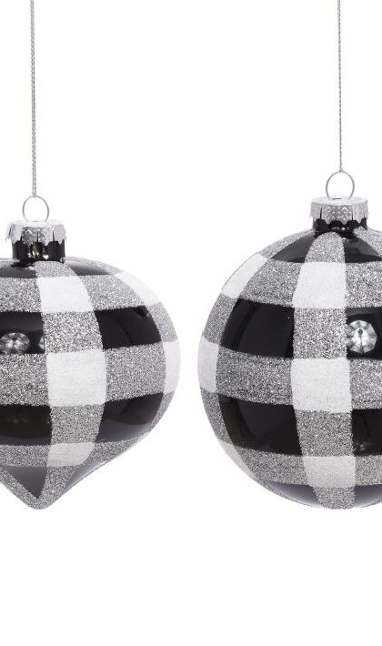 Gingham Plaid Ornament, Assortment of 2 -4 Inches, Set of 6