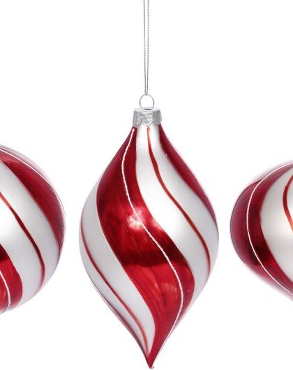 Shiny Red and White Ornament, Assortment of 3 - 4 Inches, Set of 12