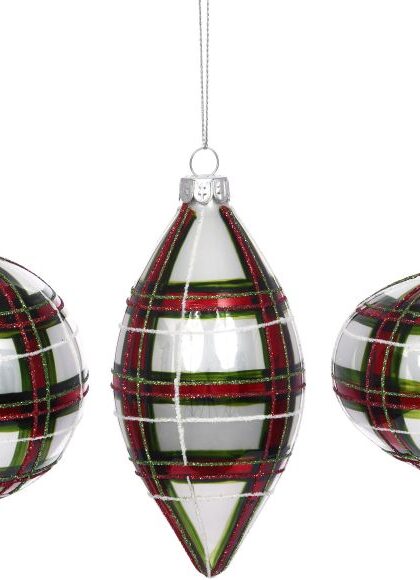 Red and Green Plaid Ornament, Assortment of 3 - 3 Inches, Set of 12
