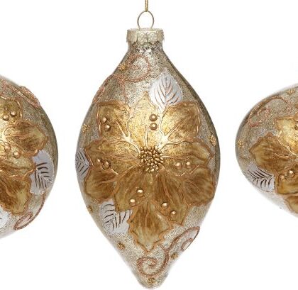 Poinsettia Ornament, Assortment of 3 - 4-5.5 Inches, Set of 6
