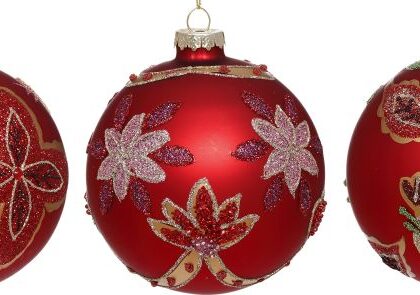 Poinsettia Ball Ornament, Assortment of 3 - 4 Inches, Set of 6