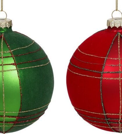 Plaid Ball Ornament, Assortment of 2 - 4 Inches, Set of 6