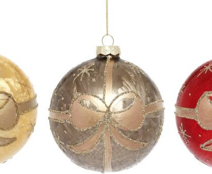 Ribboned Ornament, Assortment of 3 - 4 Inches, Set of 6