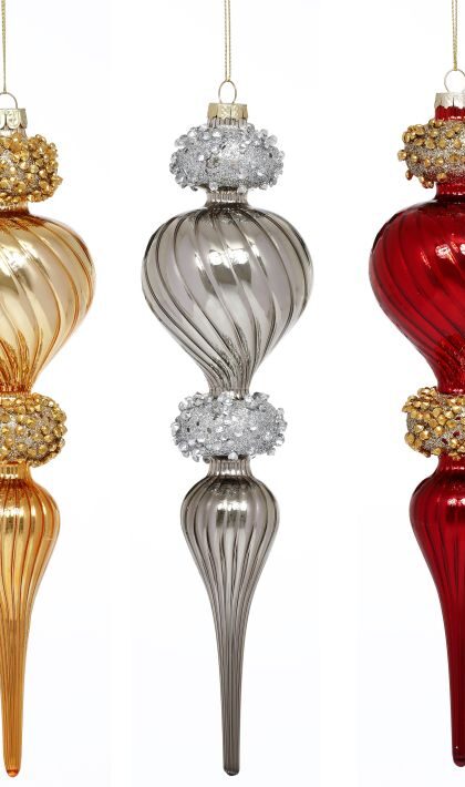 Sparkling Finial Ornament, Assortment of 3 - 12 Inches, Set of 6