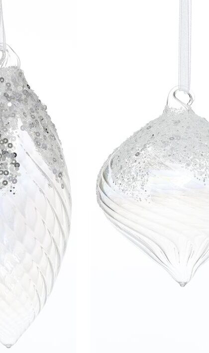 Glittered Silver  Ornament, Assortment of 2 - 4-6 Inches, Set of 6