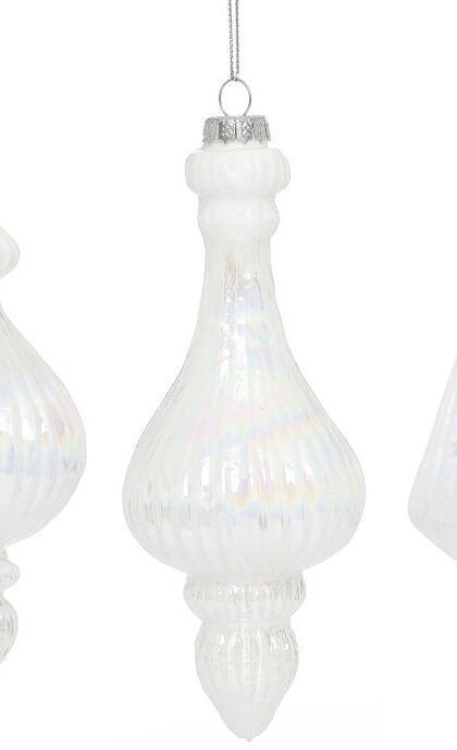 Iced  Teardrop Ornament, Assortment of 3 - 5-6 Inches, Set of 12