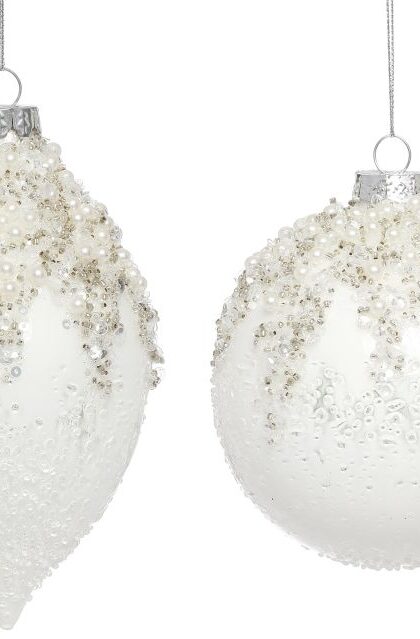 Pearlized Glittered  Ornament, Assortment of 2 - 4-6 Inches, Set of 6
