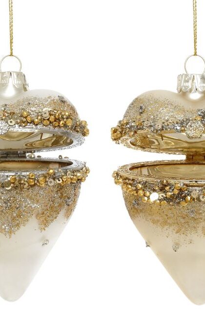 Banded Heart Ornament, Assortment of 2 - 4 Inches, Set of 12