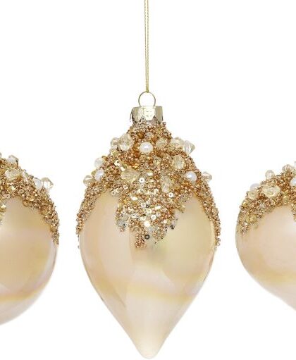 Iced  Crystal Drop Ornament, Assortment of 3 - 4-6 Inches, Set of 6