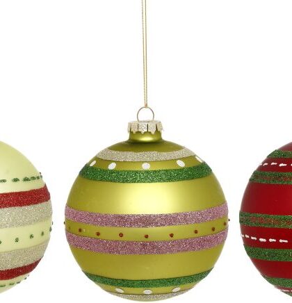 Christmas Themed Ball Ornament, Assortment of 3 - 4 Inches, Set of 6
