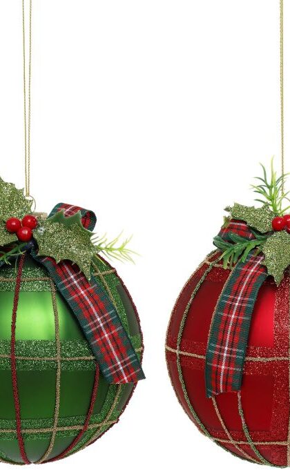 Plaid Jewel Ornament, Large, Assortment of 2 - 5 Inches, Set of 12