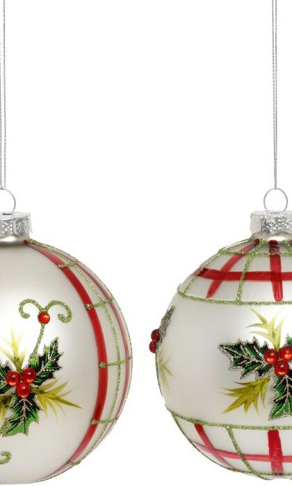 Holly Berry Plaid Ornament, Assortment of 2 - 4 Inches, Set of 6