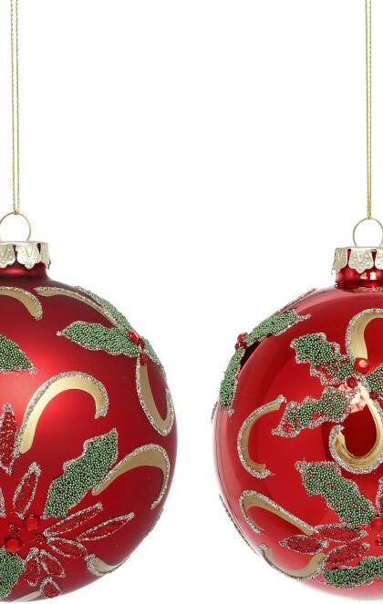 Poinsettia Jewell Ball Ornament, Assortment of 2 - 4 Inches, Set of 6