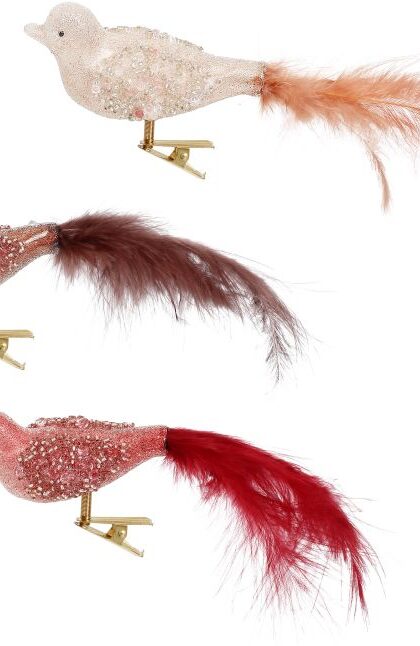 Iced Bird with Clip, Assortment of 3- 1.5 Inches, Set of 24