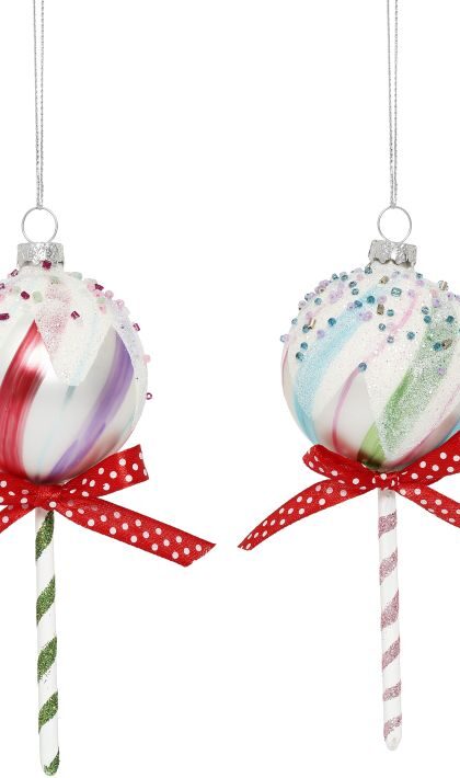 Candied Lollipop Ornament, Assortment of 2 - 6 Inches, Set of 12