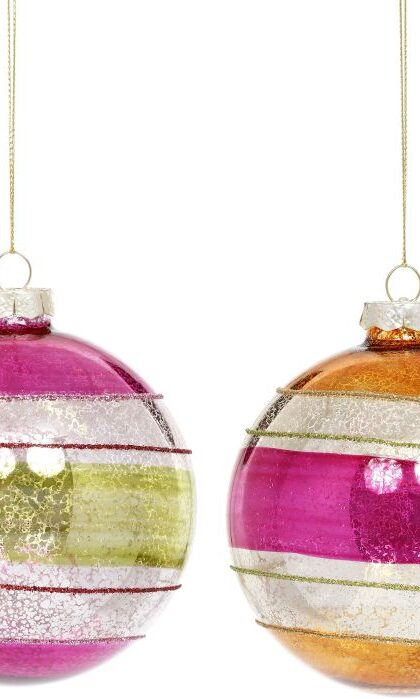 Pastel Striped Ball Ornament, Set of 2 - 4 Inches