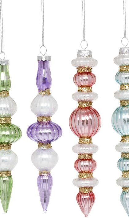 Swirl Slim Finial Ornament, Assortment of 4 - 6-7 Inches, Set of 12