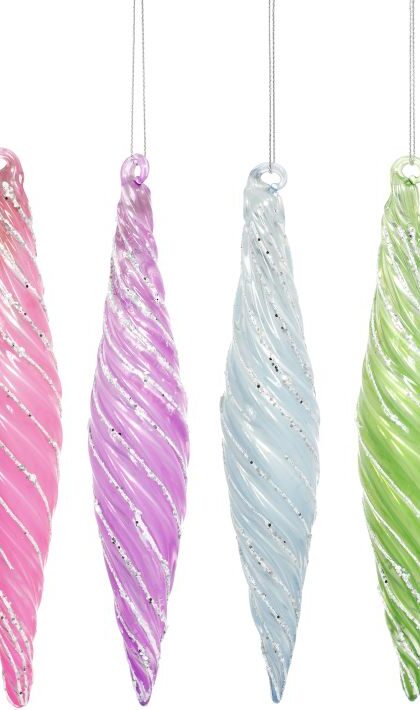 Swirl Icicle Finial Ornament, Assortment of 4 - 8 Inches, Set of 12