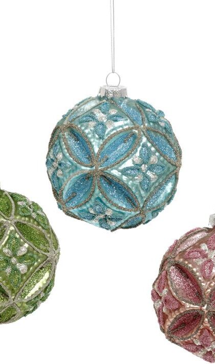 Poinsettia Glittered Ornament, Assortment of 3 - 4 Inches, Set of 6