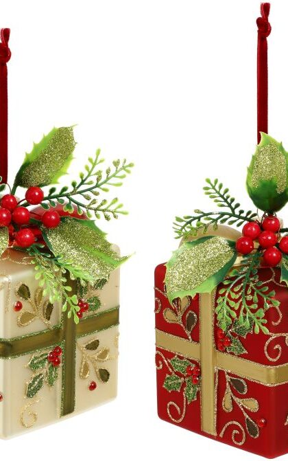 Christmas gift box ornaments, Set of 2 -4 Inches