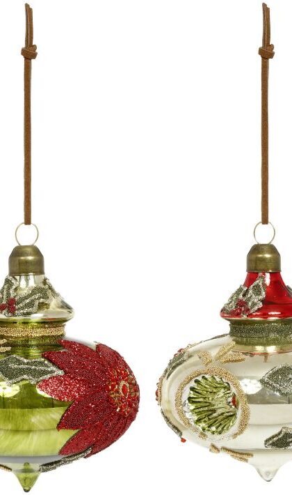 Fancy Poinsettia Ornaments, Set of 2 - 4 Inches