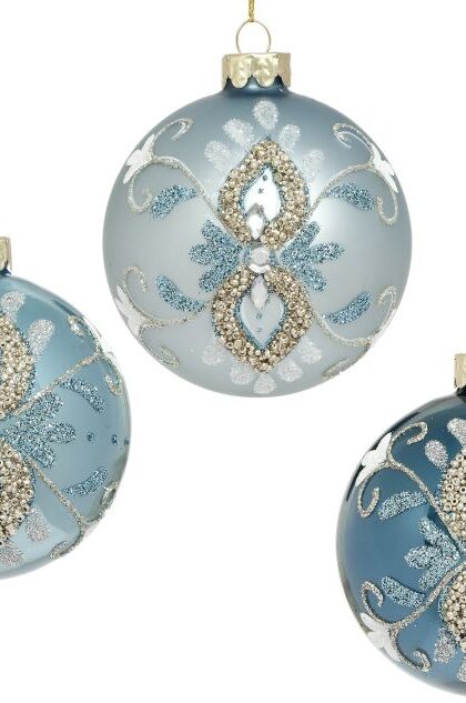 Glittered Floral Ball Ornaments, Set of 3 - 3 Inches