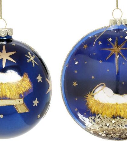 Glittered Silent Night Disc Ornament, Set of 2 - 4 - 5 Inches