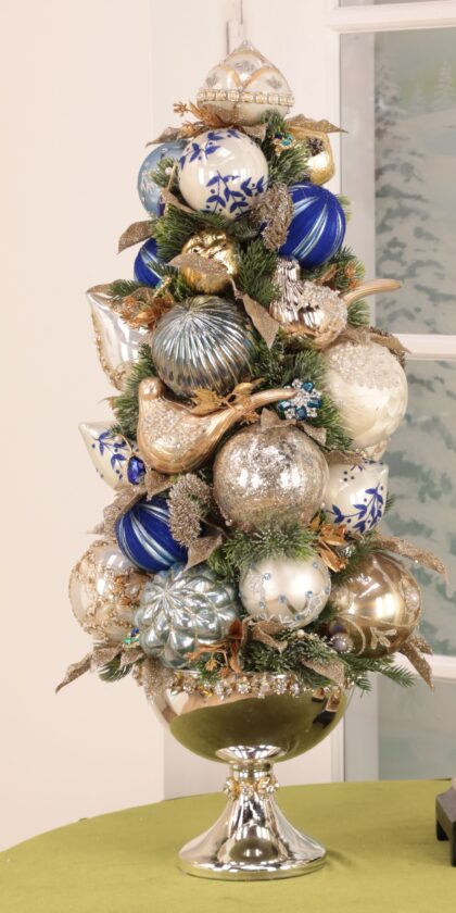 The Grande Silver Bowl Glass Ornament Topiary - FREE SHIPPING