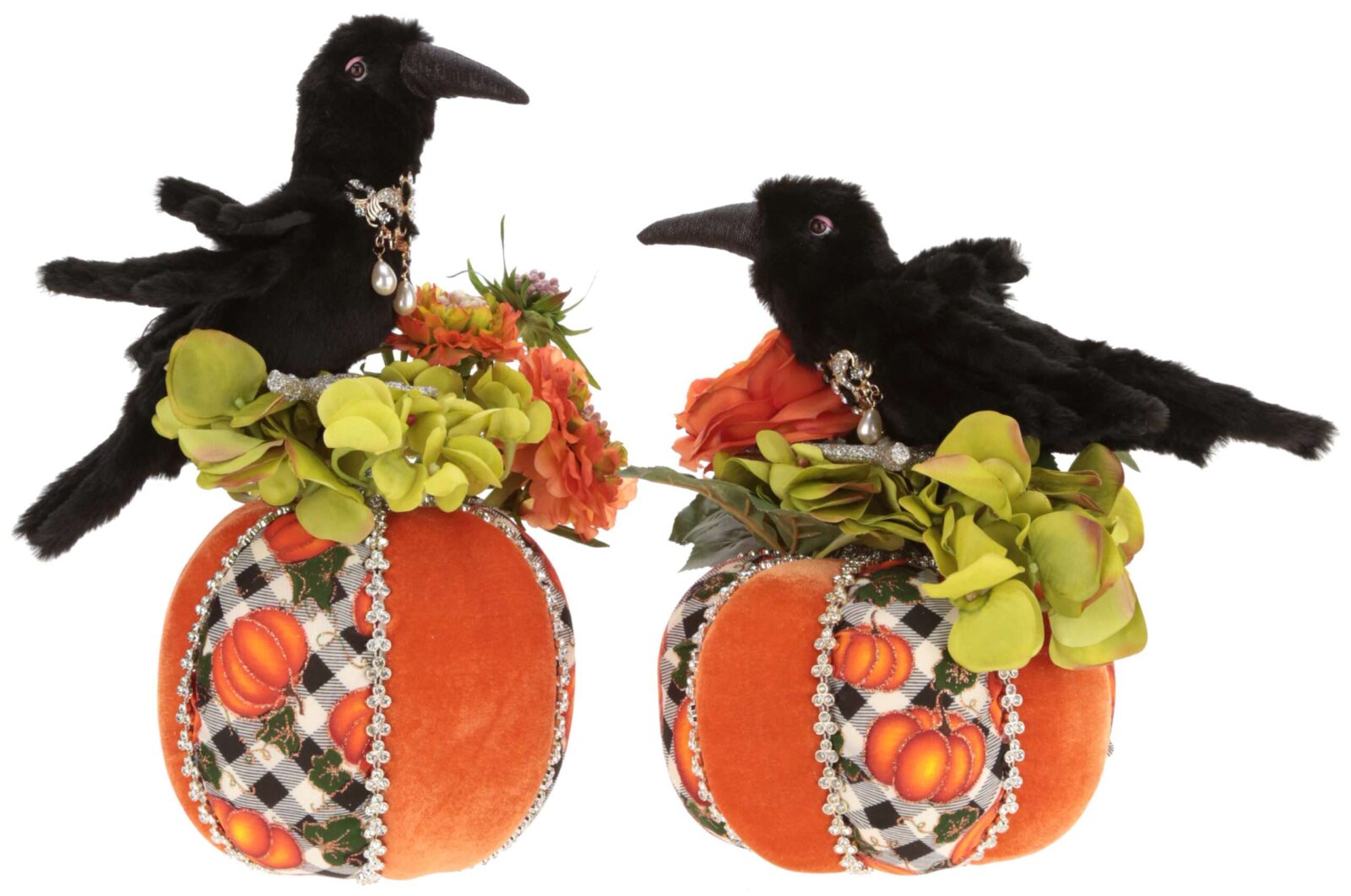 Pumpkins with Crows,  - 11-13.5 Inches, Set of 2