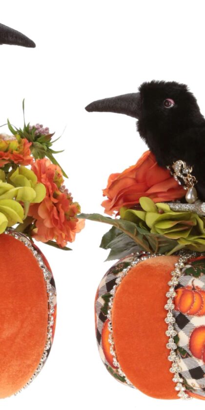 Pumpkins with Crows,  - 11-13.5 Inches, Set of 2
