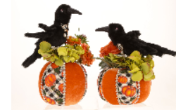 Pumpkins with Crows,  - 11-13.5 Inches, Set of 2