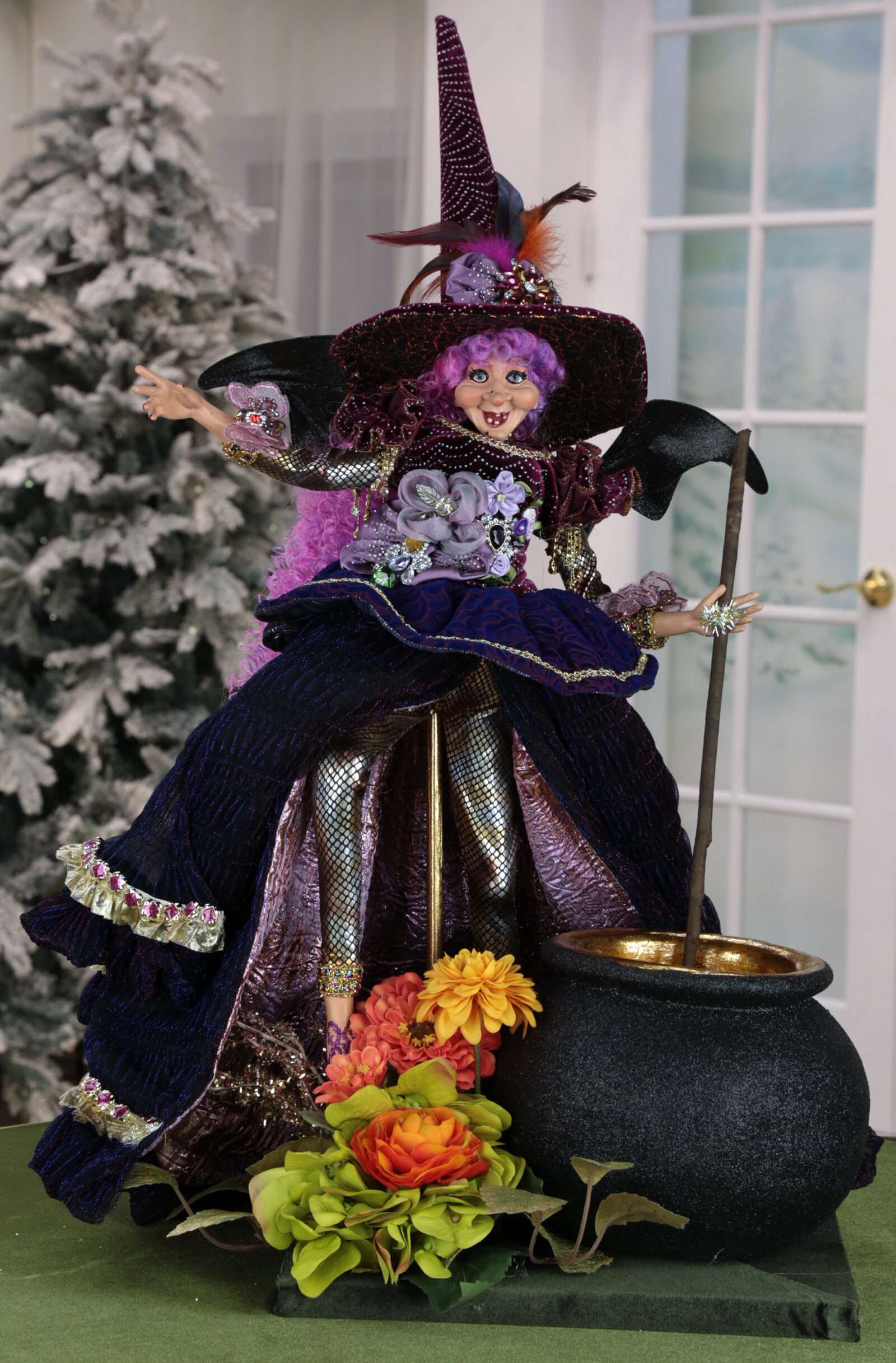 Finely Fiendish Witch with Couldron 27 Inches Free Shipping