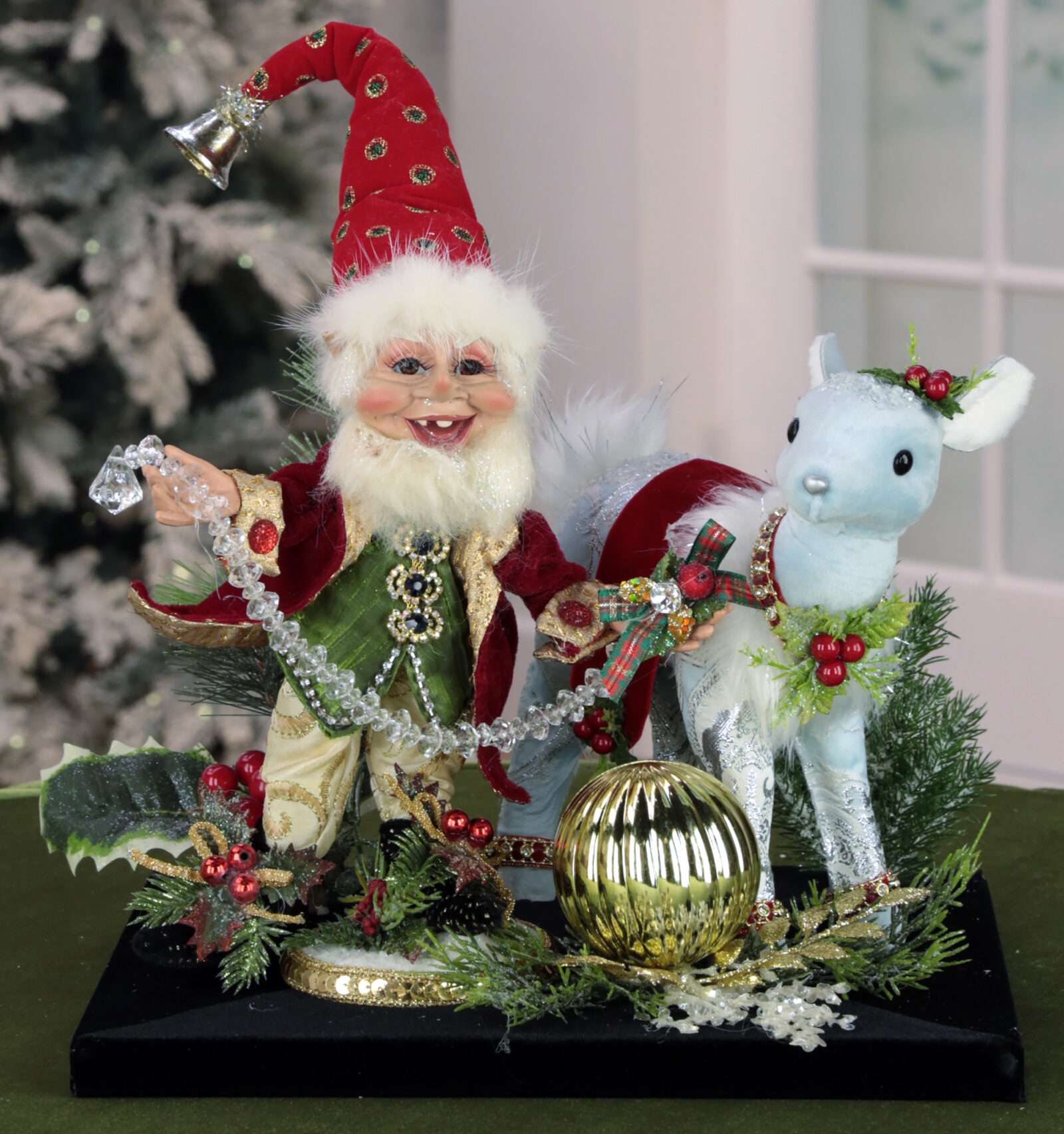 Signed by Mark, Playful Elf with Deer 12''. AI-57646