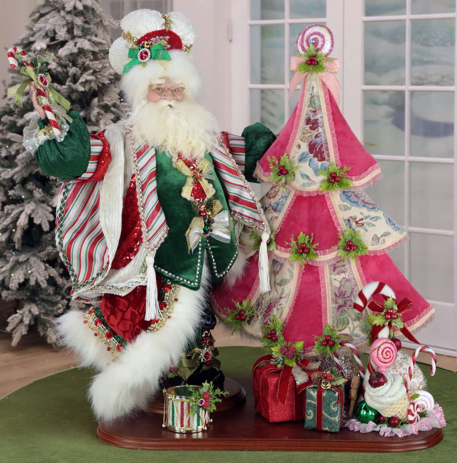 Signed by Mark, Candy Cane Santa with Tree and Trimmings 27.5", AI-57666