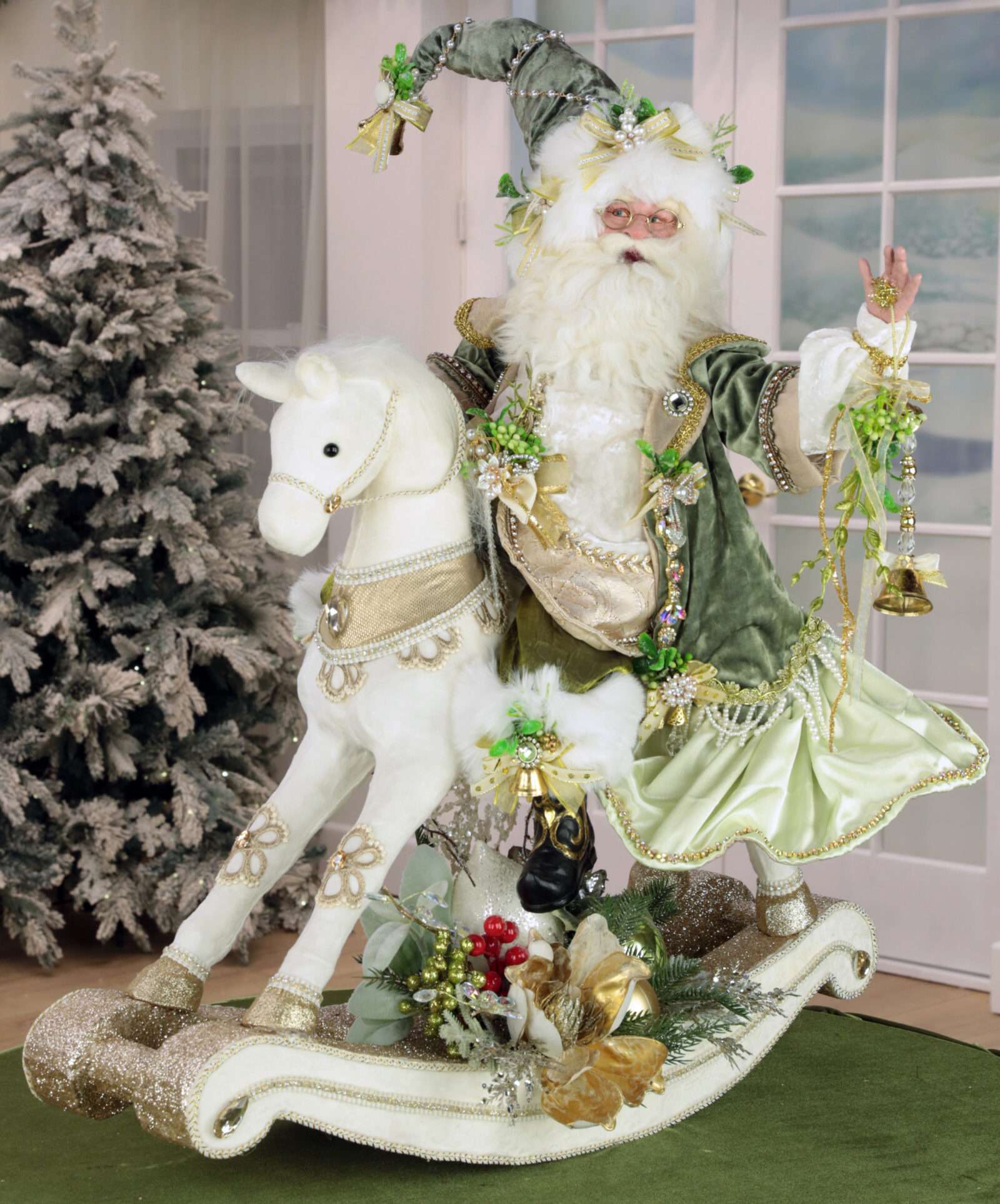 Mistletoe Santa on Rocking Horse 29.5" - Two Pieces Made - FREE SHIPPING