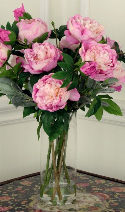 Luscious Lavender Color Peony Arrangement in Glass Vase 20 Inches - FREE SHIPPING