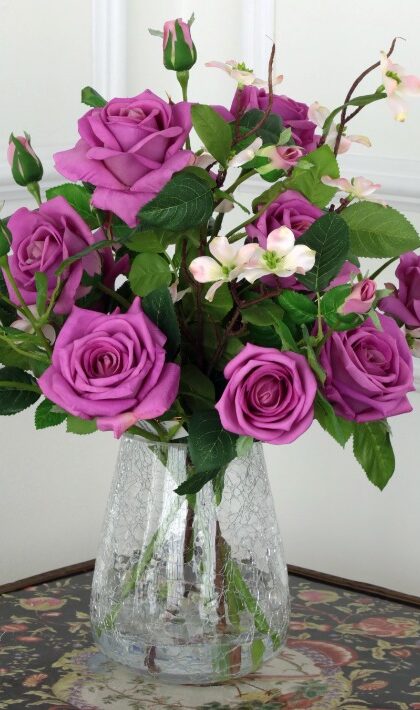 Roses in Crackle Vase - 17 Inches